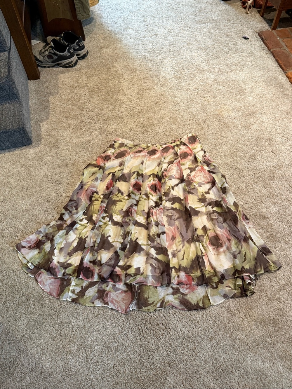Coldwater Creek Watercolor Floral Layered Chiffon Midi Skirt XL 18